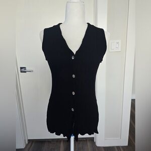 Perseption Black Sleeveless Button-Up Top